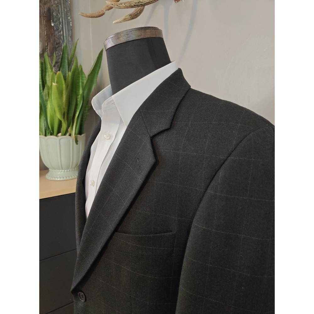 RBM Mens Wool Blazer Sports Coat 41R Gray Windowpane Canada 2 Button P606